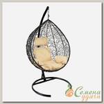 Качели садовые Кокон, 1-мест, 68х103х186 см, 100 кг, черные, ротанг, подушка бежевая, Z-03 (A) (7), 3 части