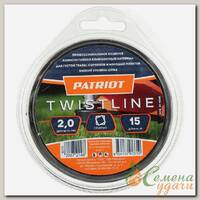Леска для триммера 2 мм, 15 м, квадрат, Patriot, ProfLine/Twistline, скрученный, острые грани, черная