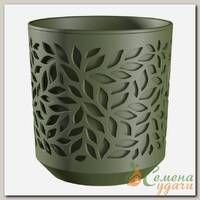 Кашпо пластик, 1.25 л, 13х13.5 см, оливка/оливка, ВМС, Leaves, КШ-9824