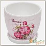 Кашпо керамика, 0.9 л, 14х16 см, бело-розовое, Роза, Y4-5080