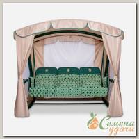 Качели садовые 3-местные, 232х130х195 см, 350 кг, Arno, Монарх Мини, раскладываются в кровать, с москитной сеткой, зеленые, соты, подушка, 2017-КД-51/М, соты, сталь