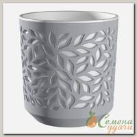 Кашпо пластик, 1.25 л, 13х13.5 см, серый/белый, ВМС, Leaves, КШ-9822