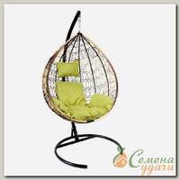 Качели садовые Кокон, 1-мест, 100 кг, Z-03, коричневые, ротанг, подушка зеленая, 3 части