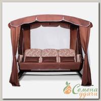 Качели садовые 3-местные, 231х125х195 см, 300 кг, Arno, Оазис Люкс, раскладываются в кровать, с москитной сеткой, коричневые, 2016-КД-40/Л, металл