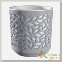 Кашпо пластик, 2.5 л, 17х14.5 см, серый/белый, ВМС, Leaves, КШ-9576