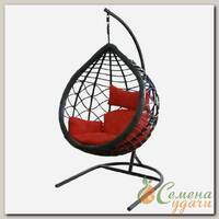 Качели садовые Кокон, 1-мест, 50х90х200 см, 100 кг, Вирджиния, черные, ротанг, подушка красная, D3414-МТ002