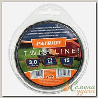 Леска для триммера 3 мм, 15 м, квадрат, Patriot, ProfLine/Twistline, скрученный, острые грани, черная