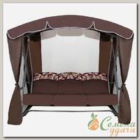 Качели садовые 3-местные, 212х130х195 см, 300 кг, Arno, Рандеву Люкс, раскладываются в кровать, с москитной сеткой, бордовые, 2016-КД-43/Л, металл
