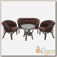 Мебель садовая Багама, стол, 2 кресла, 1 диван, подушка коричневая, 85 кг, 03/10Б (S)