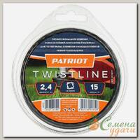 Леска для триммера 2.4 мм, 15 м, квадрат, Patriot, ProfLine/Twistline, скрученный, острые грани, черная