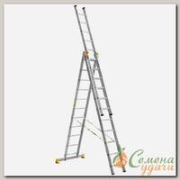 Стремянка-лестница 3 секции, 11 ступеней, алюминий, 7.33 м, 150 кг