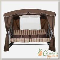 Качели садовые 4-местные, 265х143х195 см, 380 кг, Arno, Дефа Люси Люкс, раскладываются в кровать, с москитной сеткой, шоколадные, полосы, 2017-КД-58/Л, металл