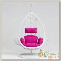 Качели садовые Кокон, 1-мест, 65х120х195 см, 150 кг, белые, ротанг, подушка фиолетовая