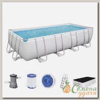 Бассейн каркасный Bestway, 488х244х122 см, Power Steel Rectangular, 56670BW, фильтр-насос, лестница, тент, 11532 л, поплавок-дозатор