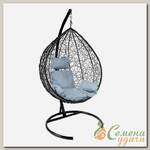 Качели садовые Кокон, 1-мест, 68х103х186 см, 100 кг, черные, ротанг, подушка серая, Z-03 (A) (9), 3 части