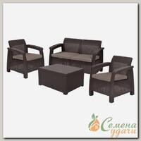 Мебель садовая Corfu Box Set, стол, 79х59х42 см, 2 кресла, 1 диван, подушка коричневая, 17200180 РОС/КОР
