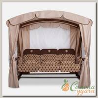 Качели садовые 3-местные, 232х130х195 см, 350 кг, Arno, Монарх Мини, раскладываются в кровать, с москитной сеткой, шоколадные, соты, подушка, 2017-КД-51/М, соты, сталь