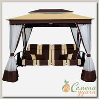 Качели садовые 4-местные, 256.5х176х240 см, 400 кг, Arno, Люкс, раскладываются в кровать, с москитной сеткой, коричневые, 2017-БС-62, металл