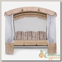 Качели садовые 3-местные, 199.5х130х173.5 см, 300 кг, Рандеву Премиум, раскладываются в кровать, с москитной сеткой, бежевые, 2016-КД-43/П, сталь