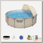 Бассейн каркасный Bestway, 396х107 см, Power Steel, 5614V, фильтр-насос, лестница, тент, 11133 л, поплавок-дозатор