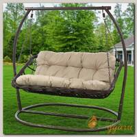Качели садовые Кокон, 2-местные, 155х105х160 см, 240 кг, Green Days, Relax, венге, ротанг, подушка бежевая, 1801