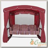 Качели садовые 3-местные, 232х130х185 см, 350 кг, Arno, Элит Люкс, раскладываются в кровать, с москитной сеткой, бордовые, 2016-КД-41/Л, металл