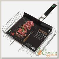 Решетка барбекю 380х260х55 мм, Green Days, Premium, хром, нержавеющая сталь, рукоятка дерево, CB1105