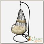 Качели садовые Кокон, 1-мест, 75х95 см, 150 кг, Груша, темно-серые, ротанг, подушка бежевая, RS9218