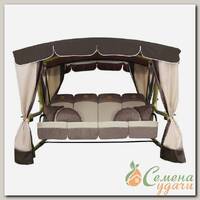 Качели садовые 4-местные, 277х170х188 см, 500 кг, Arno, Золотая корона, раскладываются в кровать, с москитной сеткой, коричнево-бежевые, 2017-КД-56, металл