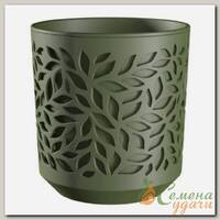 Кашпо пластик, 2.5 л, 17х14.5 см, оливка/оливка, ВМС, Leaves, КШ-9570